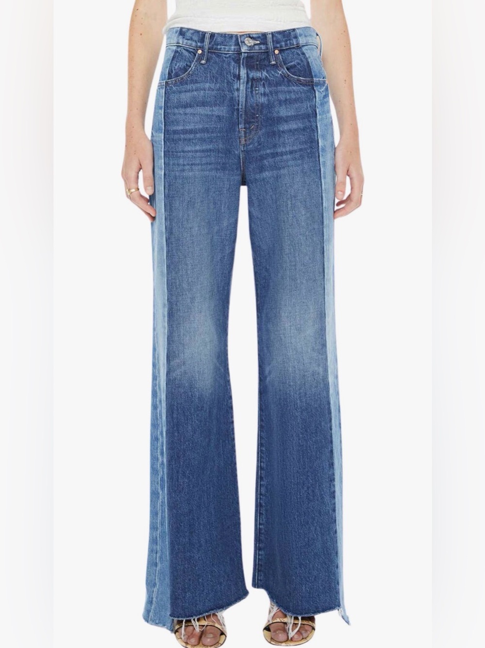 MOTHER Two-Tone Blue Wide-Leg Jeans with Dark Side Panels - Picture 10 of 12